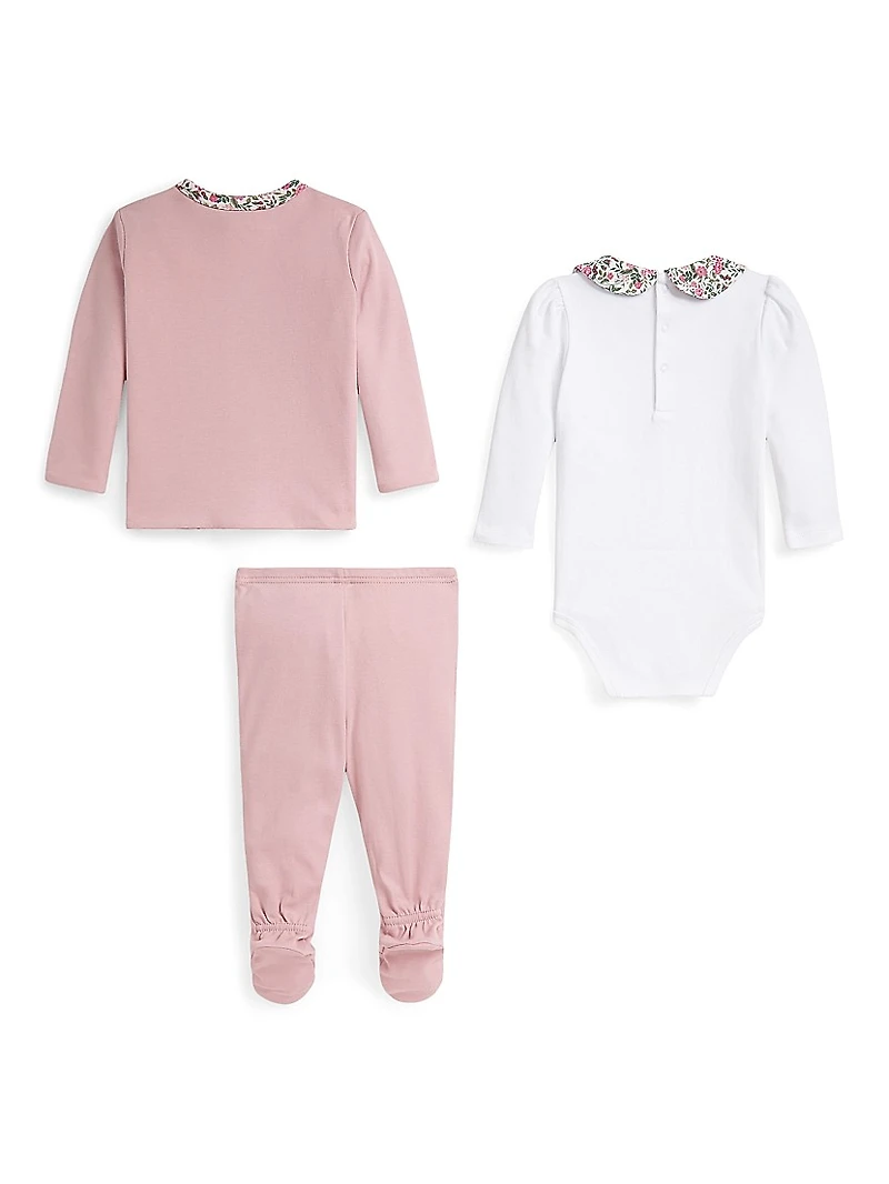 Baby Girl's 3-Piece Bodysuit, Cardigan & Footed Pants Set