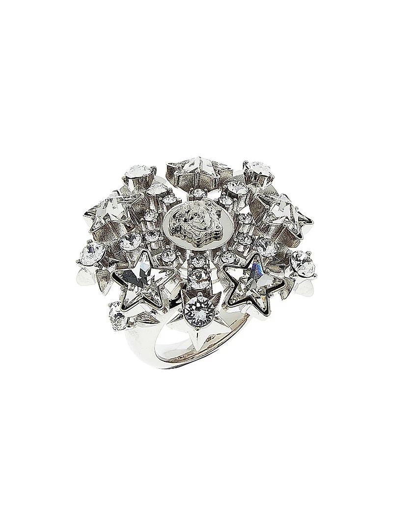 Goldtone Or Silvertone & Glass Crystal Ring