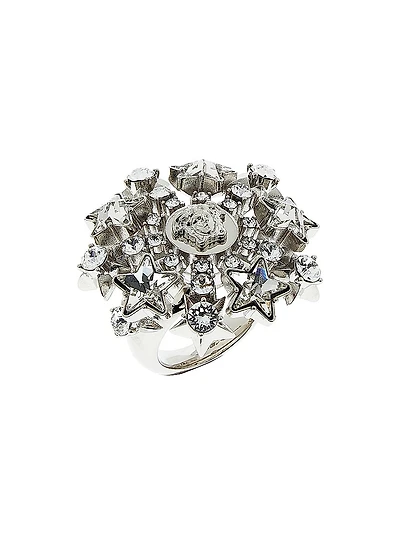 Goldtone Or Silvertone & Glass Crystal Ring