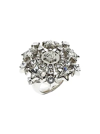 Goldtone Or Silvertone & Glass Crystal Ring