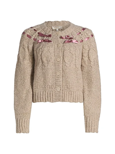 Clementian Alpaca-Blend Cable-Knit Cardigan