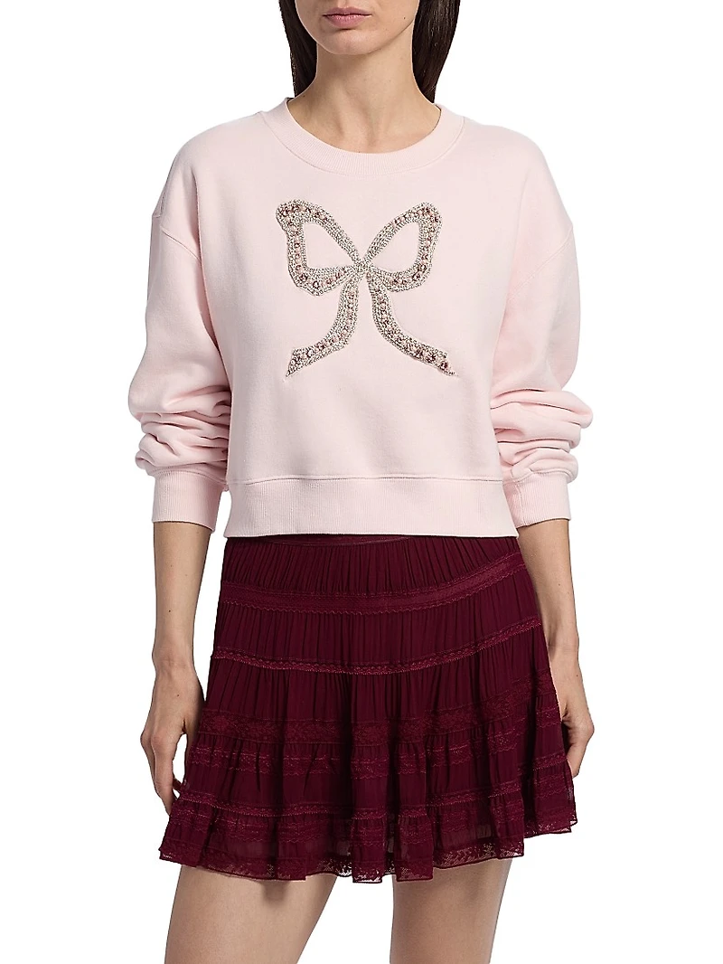Rylan Cotton-Blend Embellished Bow Sweater