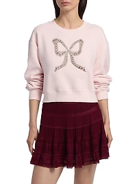 Rylan Cotton-Blend Embellished Bow Sweater