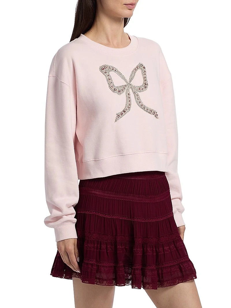 Rylan Cotton-Blend Embellished Bow Sweater