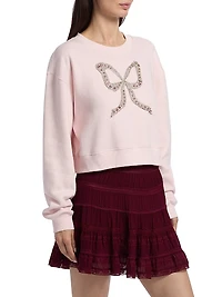 Rylan Cotton-Blend Embellished Bow Sweater