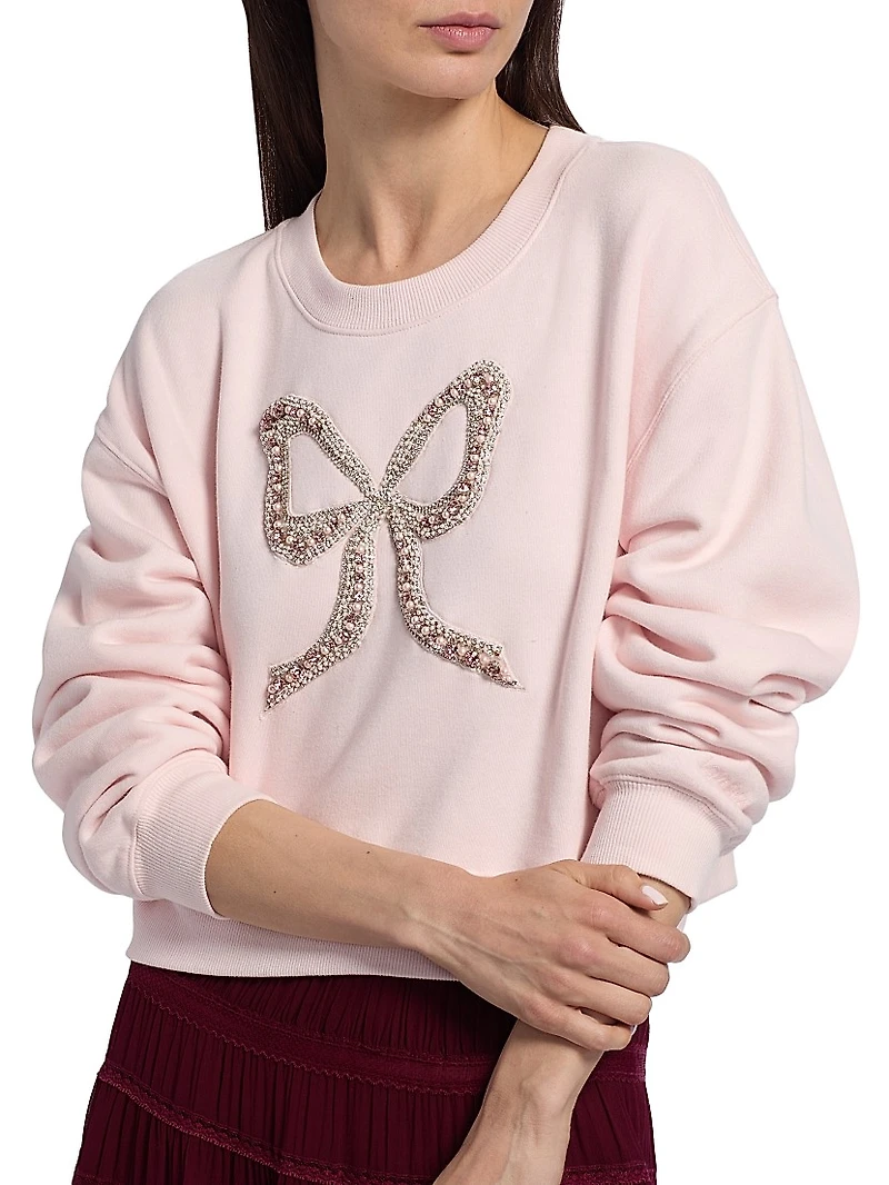Rylan Cotton-Blend Embellished Bow Sweater