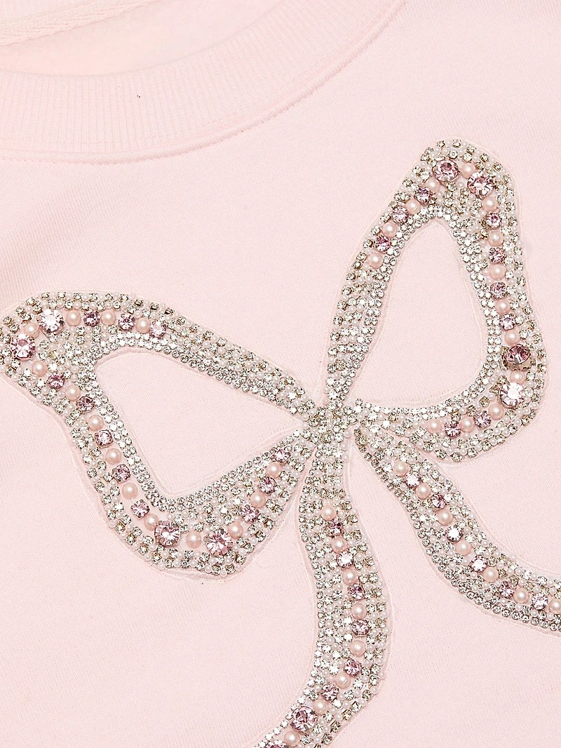 Rylan Cotton-Blend Embellished Bow Sweater