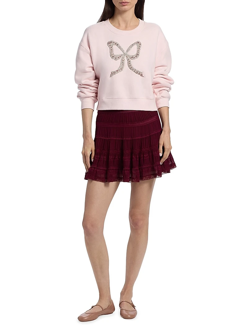Rylan Cotton-Blend Embellished Bow Sweater