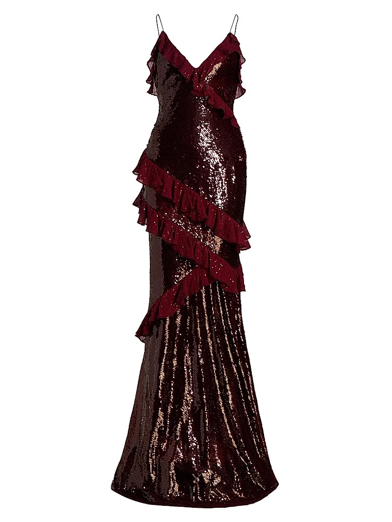 Rialto Sequined Ruffled Maxi Dress