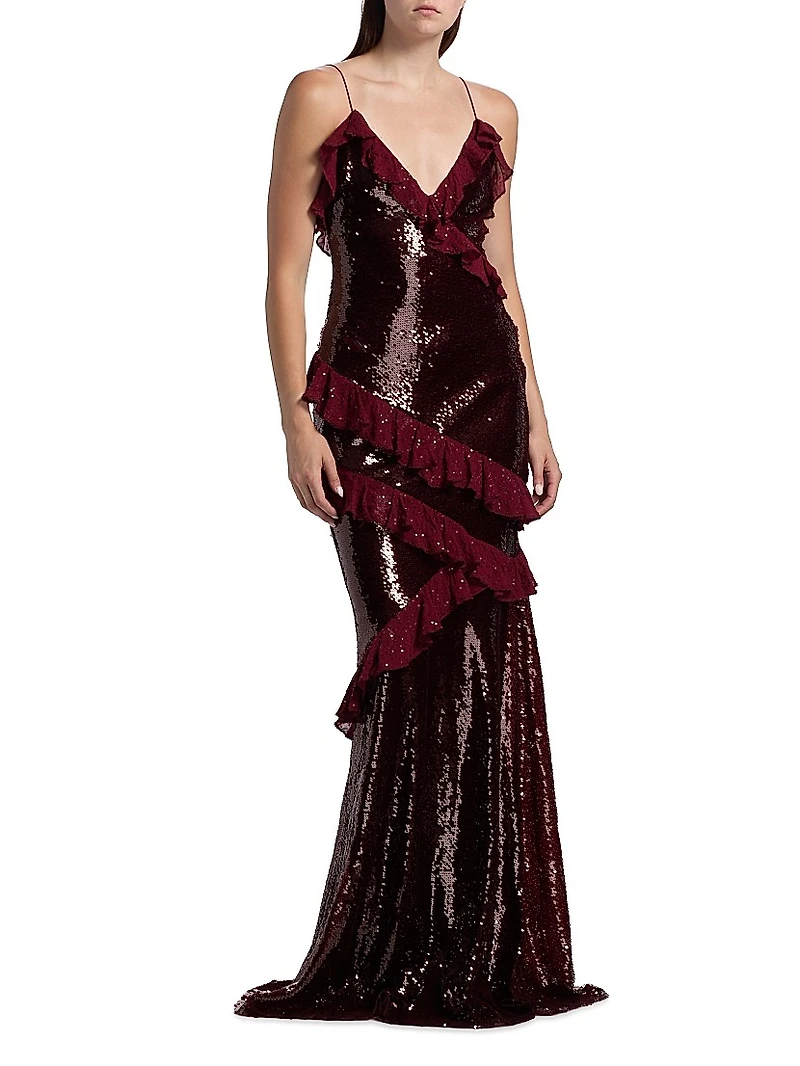 Rialto Sequined Ruffled Maxi Dress