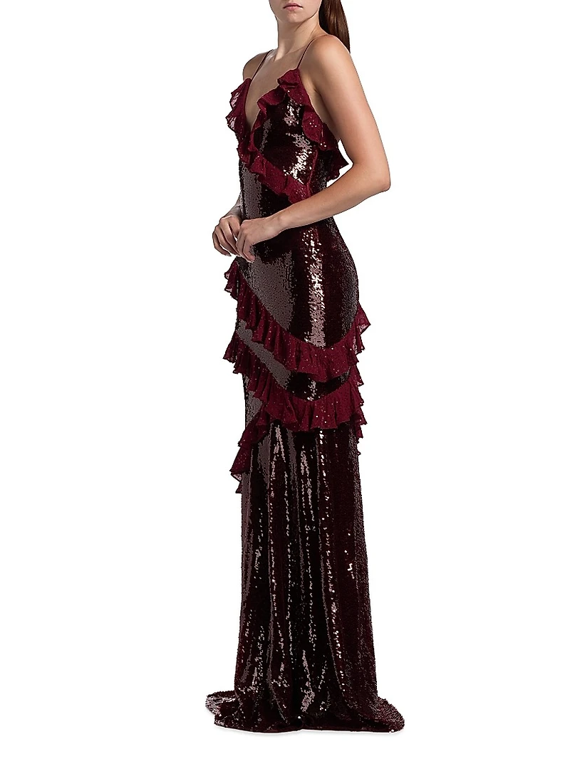 Rialto Sequined Ruffled Maxi Dress