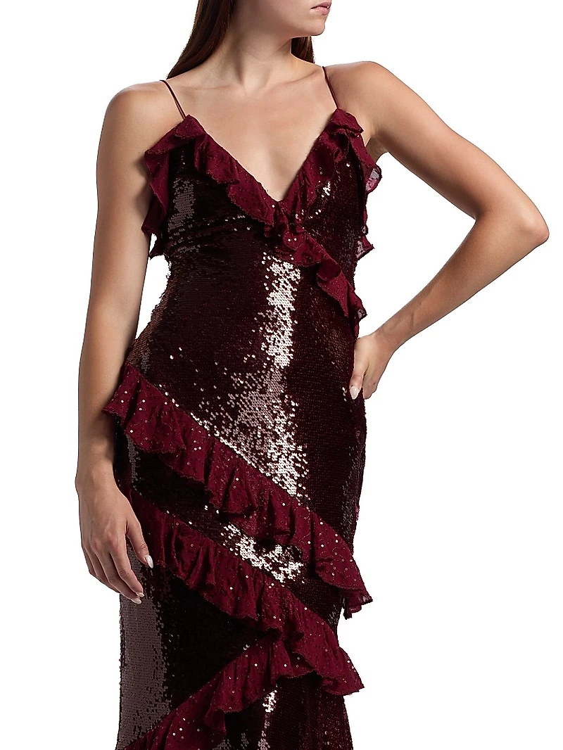 Rialto Sequined Ruffled Maxi Dress
