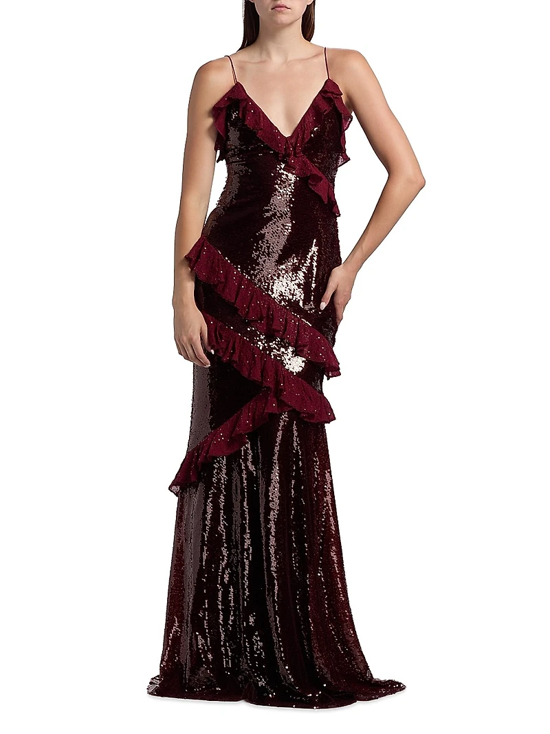 Rialto Sequined Ruffled Maxi Dress