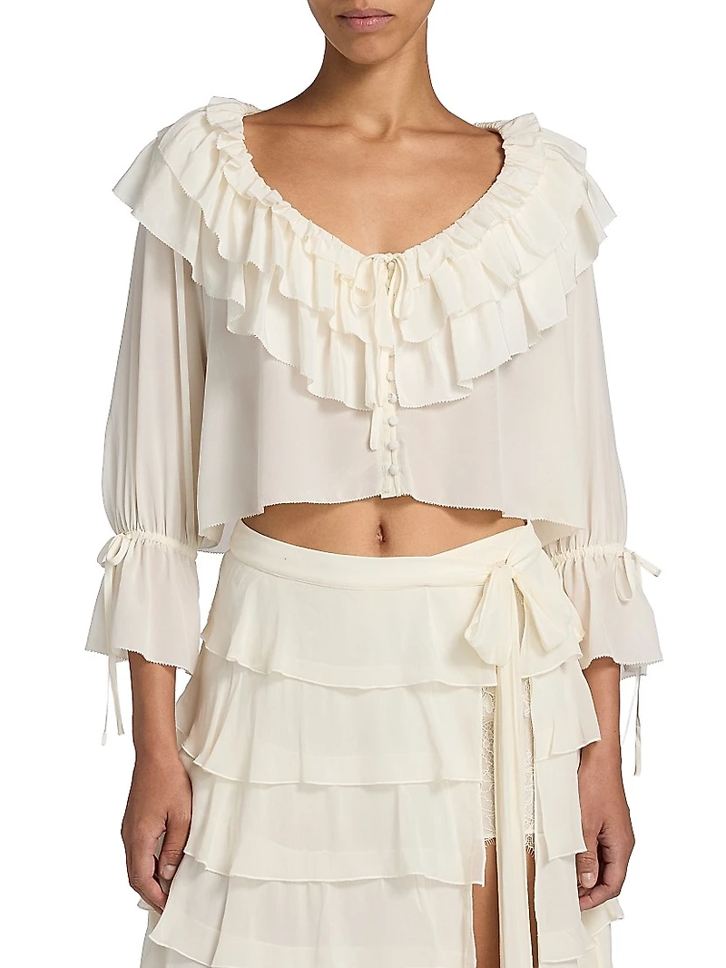Warlow Ruffled Silk Crop Top