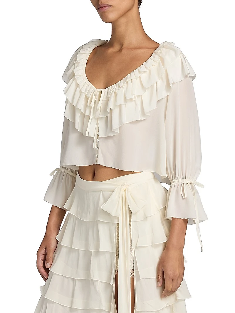 Warlow Ruffled Silk Crop Top