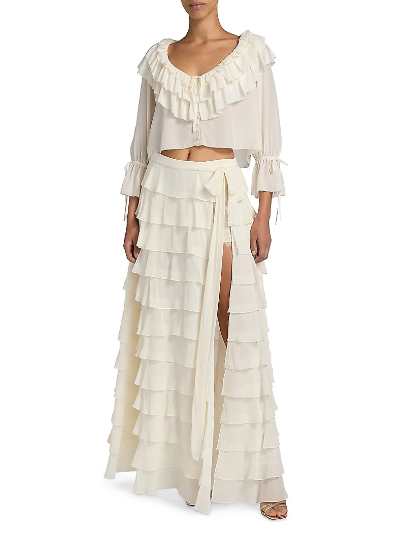 Warlow Ruffled Silk Crop Top