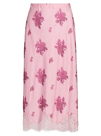 Malina Lace-Trim Floral Silk-Blend Midi-Skirt