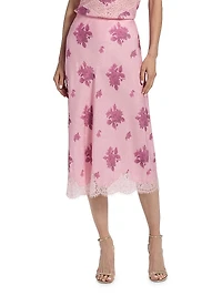 Malina Lace-Trim Floral Silk-Blend Midi-Skirt