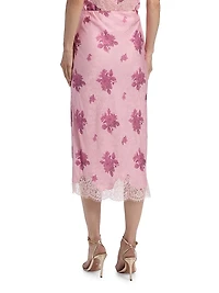 Malina Lace-Trim Floral Silk-Blend Midi-Skirt