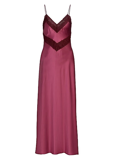 Lace-Trim Silk Maxi Dress