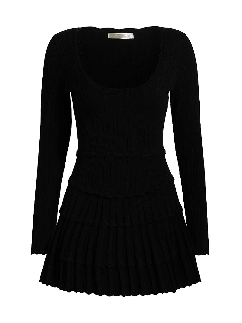 Lavender Tiered Stretch Pointelle-Knit Minidress