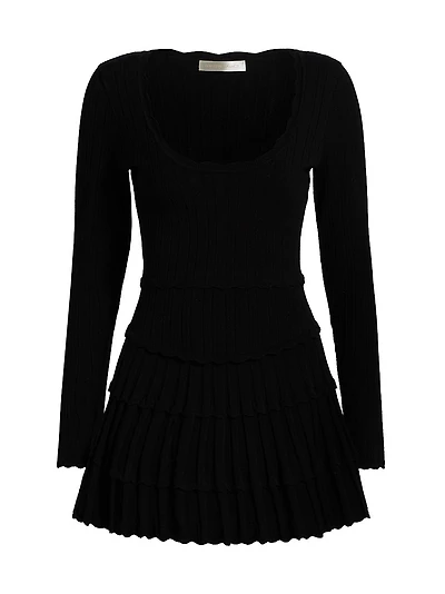 Lavender Tiered Stretch Pointelle-Knit Minidress