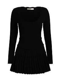 Lavender Tiered Stretch Pointelle-Knit Minidress