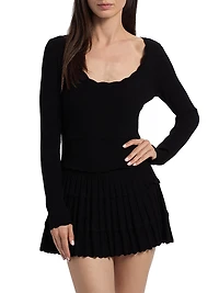 Lavender Tiered Stretch Pointelle-Knit Minidress