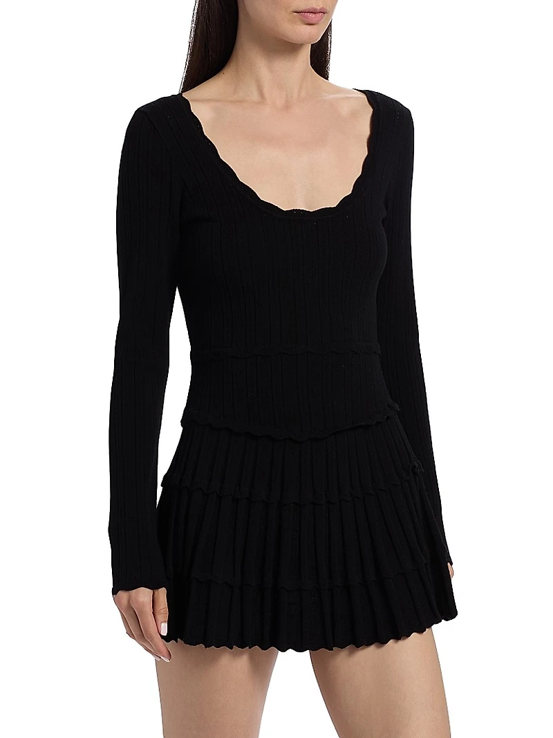 Lavender Tiered Stretch Pointelle-Knit Minidress