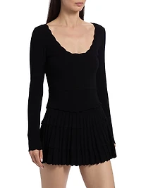 Lavender Tiered Stretch Pointelle-Knit Minidress