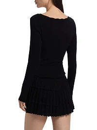 Lavender Tiered Stretch Pointelle-Knit Minidress