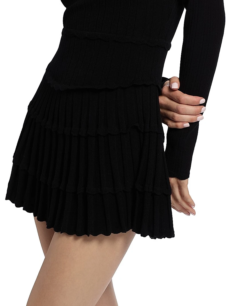 Lavender Tiered Stretch Pointelle-Knit Minidress