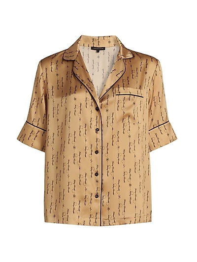 Script-Printed Silk Lounge Top