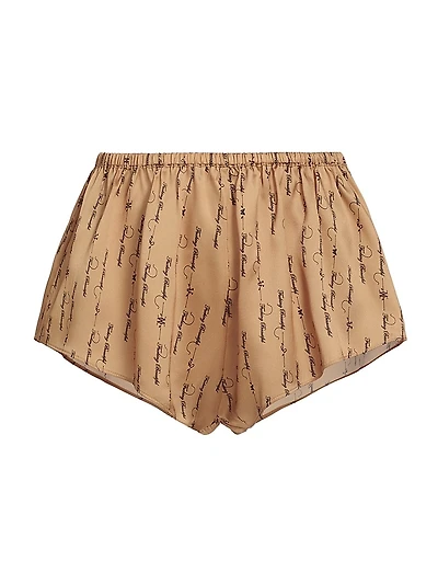 Script-Printed Silk Lounge Shorts