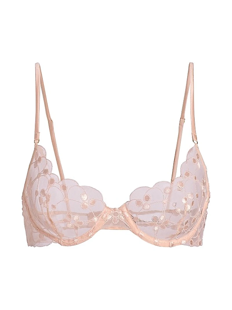 Rosette Embroidered Sheer Demi Bra