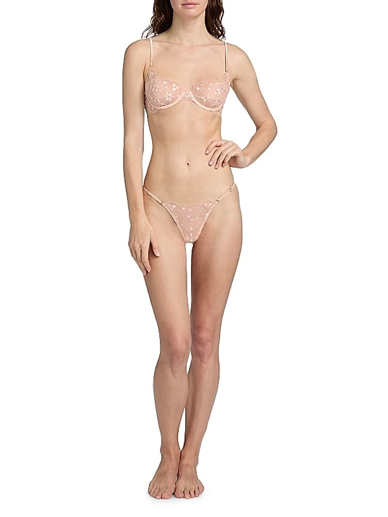 Rosette Embroidered Sheer Demi Bra