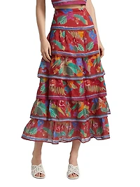 Christie Floral Cotton Tiered Midi-Skirt
