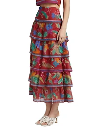 Christie Floral Cotton Tiered Midi-Skirt