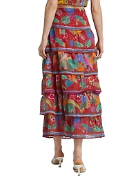 Christie Floral Cotton Tiered Midi-Skirt