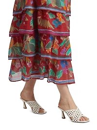 Christie Floral Cotton Tiered Midi-Skirt