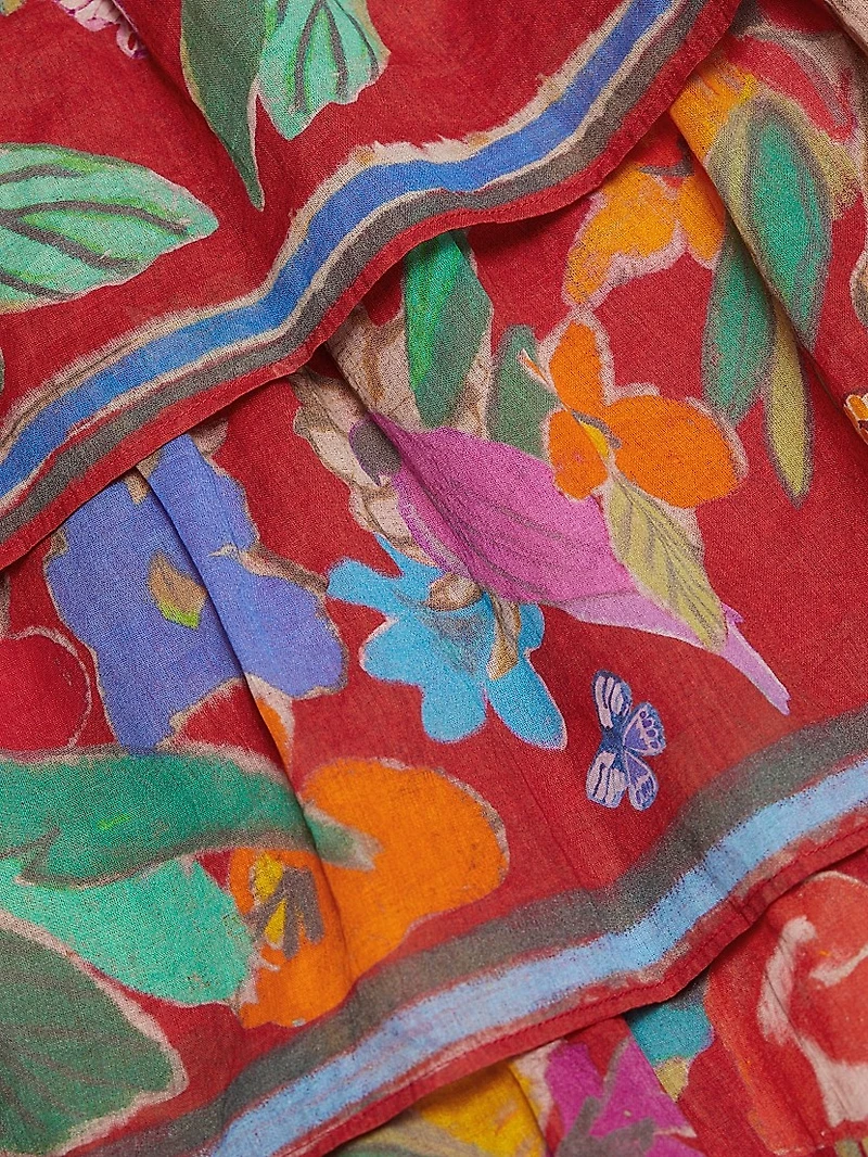 Christie Floral Cotton Tiered Midi-Skirt