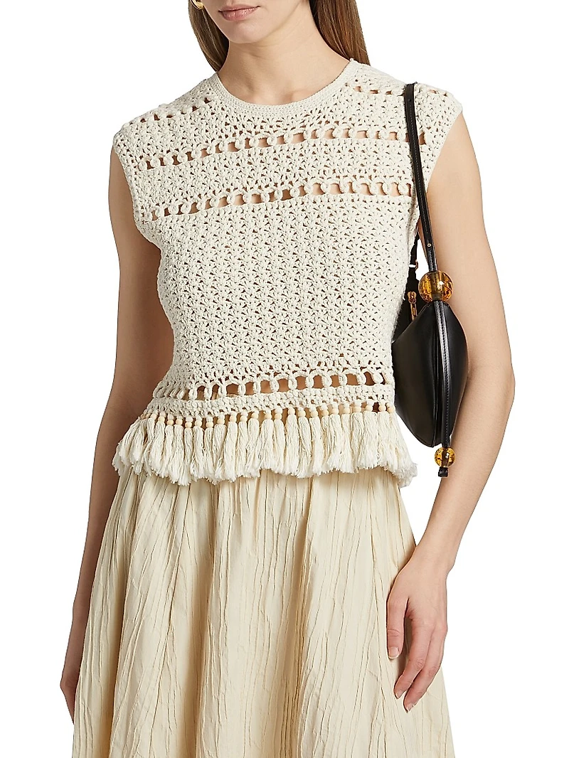 Mira Cotton Crochet Fringe Top