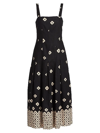 Dixon Geometric Print Linen-Cotton Midi-Dress