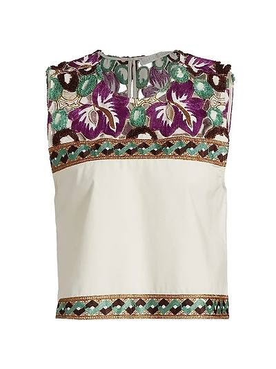 Lorel Floral Embroidered Cotton Crop Top