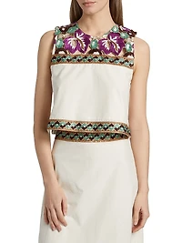 Lorel Floral Embroidered Cotton Crop Top