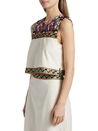 Lorel Floral Embroidered Cotton Crop Top