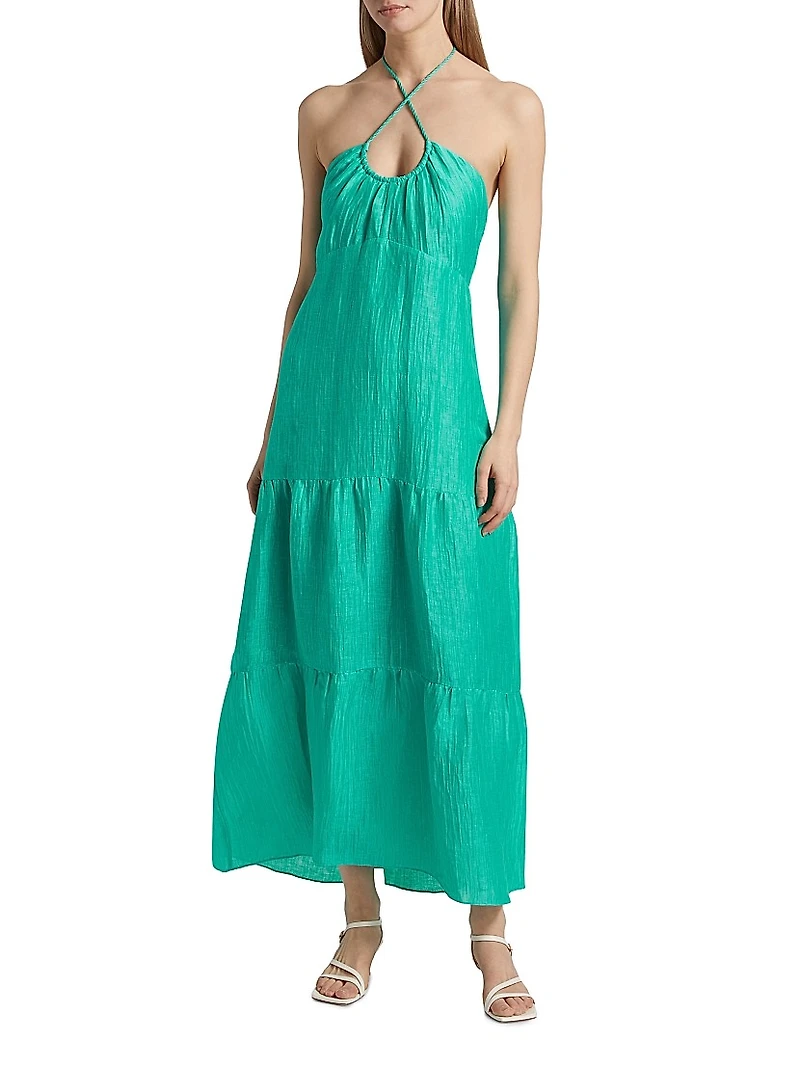 Zenna Linen-Silk Halterneck Maxi Dress