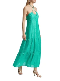 Zenna Linen-Silk Halterneck Maxi Dress