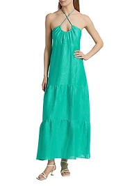 Zenna Linen-Silk Halterneck Maxi Dress