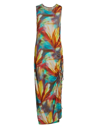 Iliana Abstract Print Ruched Midi Dress